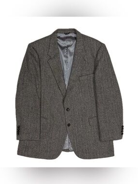 Vtg Joe Namath‎ Pure Wool Grey Herringbone Tweed Blazer Sport Coat Mens 48L